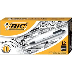 BIC Clic Stic Black Retractable Ballpoint Pens, Medium Point (1.0mm), 24-Count Pack, Round Barrel Design for Comfortable Writing