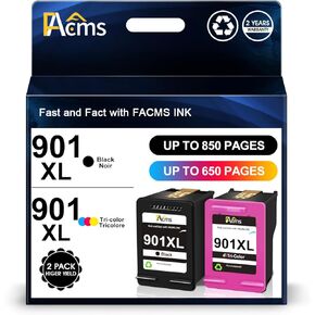 901XL Ink Cartridges Black/Color Combo Pack Remanufactured Replacement for HP 901 901 XL use with OfficeJet J4680 J4580 4500 J4500 Series J4680c J4624 J4640 J4524 Printers (Black, Tri-Color)
