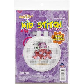 Janlynn Kid Stitch 11 Count Snail and Mushroom Mini Counted Cross Stitch Kit, 3-Inch,Pink