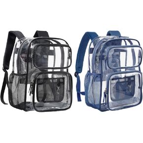 PACKISM Clear Backpack for School Black and 17" Heavy Duty PVC Transparent Backpacks Navy Blue with Multi-pockets for College Workplace Security (for age 12 above)