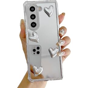 Shinymore for Galaxy A55 Mirror Case Flexible Cute 3D Love Heart Soft Silicone Clear Makeup Mirror Women Girls Shockproof Protect Cover Case for Samsung Galaxy A55