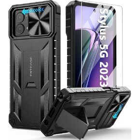 FNTCASE for Moto G Stylus-5G-2023 Case: Military Grade Drop Protection Cell Phone Cover with Kickstand & Slide | Rugged Shockproof Protective Bumper Textured | Heavy Duty Protector(Black)