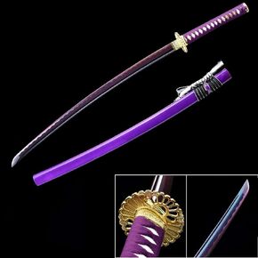 RUYI Sword-Japanese Katana Samurai Sword, Handmade, Practical, high Manganese Steel, Tempered/Clay Tempered, Full Tang, Sharp, Scabbard .Blade Bluing