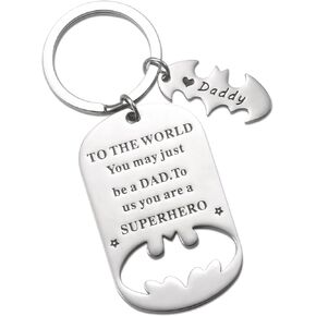Father Keychain, Batman Keychains for Dad Papa Step Dad in Law, Fathers Day Birthday Gift for Daddy from Daughter Son