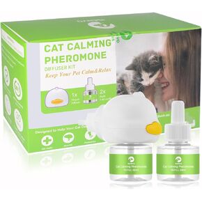موزع روائح مهدئ للقطط 2 في 1 للقطط (رأس ناشر + 2 قطعة قارورة 48 مل) للاستخدام لمدة 60 يومًا، طقم ناشر مهدئ للقطط لتخفيف قلق القطط