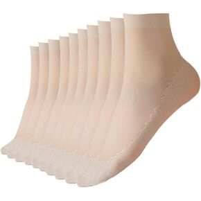 10-20 Pairs Nylon Socks for Women's Sheer Ankle Socks Reinforced Bottom and Toe Silk Thin Sole Elastic Socks