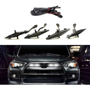 4 PCS White LED Lights, Front Grille Raptor Lamps Car Accessories with Harness and Fuse Compatible with 2014-2022 Toyota 4Runner TRD Pro Grille (White)