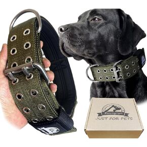 Heavy Duty Dog Collar for Large Dogs, Tactical Military Training Dog Collar for Extra Large Breeds,Strong and Durable ，German Sherd Pitbull (21IN-27IN, Black)