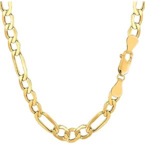 14k REAL Yellow Gold 6.5mm Shiny Diamond-Cut Alternate Classic Mens Hollow Figaro Chain Necklace for Pendants and Charms with Lobster-Claw Clasp (8.5, 18", 20", or 24 inch)