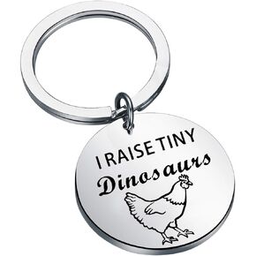 TGBJE I Raise Tiny Dinasaurs Keychain Chicken Keychain Chicken Gift Farmer Keychain Chicken Owner Gift Chicken Lover Gift