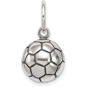 Solid 925 Sterling Silver Antique Soccer Ball Charm Pendant - 12mm x 11mm