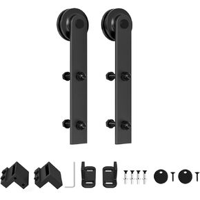 ZEKOO Sliding Barn Door Hanger, Door Roller, Barn Door Stopper, Barn Door Floor Guide, Anti-Jumper, Accessories Hardware for Third Door, Fourth Door(Straight-Style)