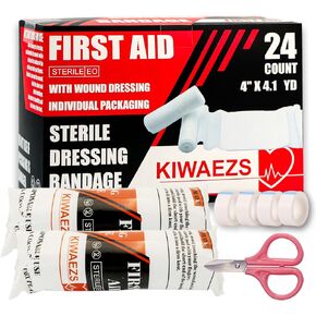 عبوة من لفات الشاش المعقمة مقاس 24-4 بوصة × 4.1 ياردة، ضمادة مرنة خالية من اللاتكس للعناية بالجروح، مستلزمات العناية بالجروح، مستلزمات طبية، مستلزمات الإسعافات الأولية (مثالية للاستخدام كغطاء للمومياء)
