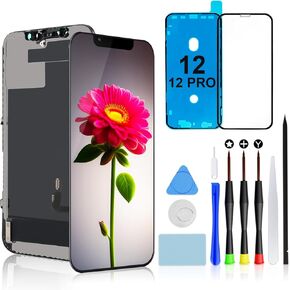 Brinonac for iPhone 12/12 Pro Screen Replacement Kit - 6.1 inch Full HD LCD Display, Touch Digitizer Assembly Set with Repair Tools and Tempered Glass Protector