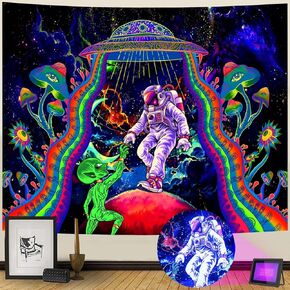 AACKart Black Light Alien Astronaut Tapestry - UV Reactive Space Wall Tapestry UFO Spaceship Galaxy Tapestry Funny Cool Wall Hanging - 59.1 x 51.2 Inches