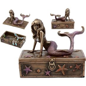 SUMMIT COLLECTION Art Nouveau Bronze Metal Colored Mermaid on Treasure Chest Knick-Knack Box