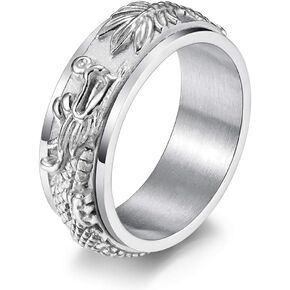 Stainless Steel Dragon Spinner Ring Vintage Punk Biker Band Rings for Men Women