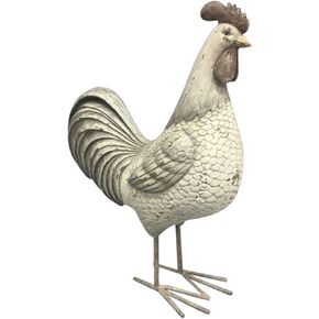 Comfy Hour Farmhouse Collection 10" Countryside Standing Chicken Cock Rooster Figurine Farm Animal Statue, Grey Beige, Polyresin Decor