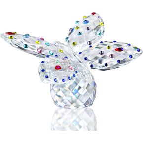 QFkris Large Crystal Butterfly 4'' Width Glass Figurines Collectibles with Crystal Ball Base Cut Glass Ornament Statue Animal Collectible