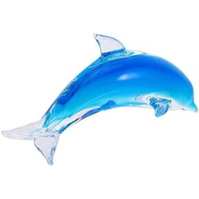 Garneck Colored Glass Dolphin Figurine Statue Sculpture - Creative Double Glazing Dolphin Art Crafts - Sea World Animals Dolphin Collectible Figurines Blue