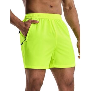 MIER Mens 5 Inch Shorts for Running Athletic Workout Dry Fit Gym Training Shorts with Zipper Pockets, No Liner