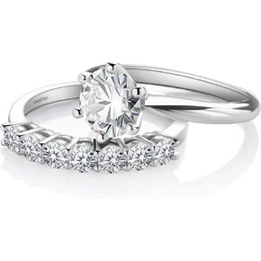 Ladylike Moissanite Solitaire Engagement Rings for Women 1.5 CT and Moissanite Wedding Band 0.7 CT (szie 10)