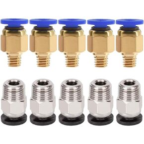 5PCS PC4-M6 Pneumatic Fitting Push to Connect + 5PCS PC4-M10 Straight Quick in Fitting Connectors for 3D Printer Bowden Extruder