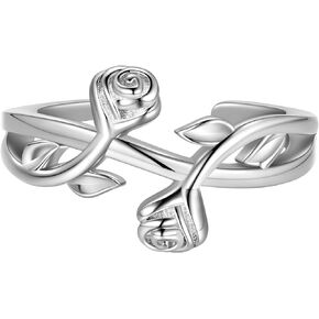 beautlace Rose Flower Adjustable Rings Flower Love Open Ring Silver/Black Gun Plated Elegant Wedding Engagement Jewelry Gifts for Women KR0112