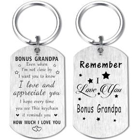 Bonus Grandpa Fathers Day Keychain Step Grandfather Gifts - Remember I Love You Bonus Grandpa Gifts, Happy Birthday Gift for My Step Grandpa, Step Grandpa Present