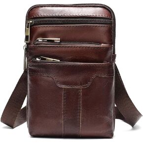 Cell Phone Shoulder Bag Leather Men, Waterproof Phone Waist Bag Messenger Bag Crossbody Purse with Belt Loop Wallet Case