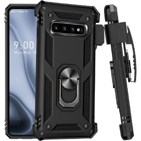 for Samsung Galaxy S10 Plus Case with Belt Clip Holster Ring Holder,Military Grade Protection Cover Shockproof Anti Scratch Outdoor Case for Samsung Galaxy S10+ [6.4 inch] (Black, S10+)