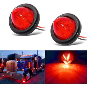 2Pcs 2in Red Beehive Cone Light Round Side Marker Light Rear Tracking Light Clearance Light Waterproof 7 Diodes Sealed Peterbilt Bullet Marker lights for Truck Trailer Van Pickup Bus RV SUV