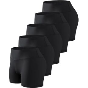 TELALEO 5 Pack 5 "شورت نسائي للكرة الطائرة من الألياف اللدنة، شورت مضغوط لأداء التمارين، شورت يوجا عالي الخصر M/02 in Kuwait