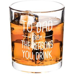 Dad Gift - To Dad From The Reasons You Drink Whiskey Glass, Funny Father Rock Glass for Men Father Dad New Dad Grandpa Husband, Unique Gift Idea for Christmas Father’s Day Birthday, 10 Oz