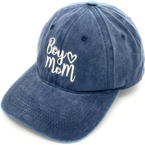 Boy Mom Hat for Women, Embroidered Washed Cotton Baseball Mama Cap, Adjustable Trucker Caps for Mother Gift