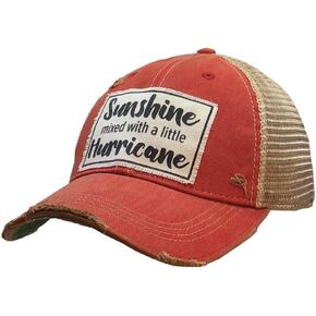 VINTAGE LIFE Sunshine with A Little Hurricane Distressed Trucker Cap, Light Red, Cotton, Polyester, Indoor, Outdoor