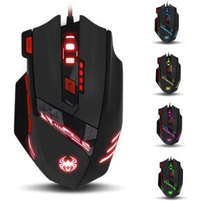 zelotes T90 Gaming Mouse 9200 DPI, 8 Programmable Buttons Multi-Modes LED Lights USB Gaming Mice, Weight Tuning for Laptop, Desktop, PC,- Black