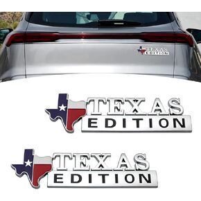 2 Pack Car Sticker with Adhesive, 6.3" x 1.9" Waterproof Metal ABS Texas Edition Decorative Decal, Universal Multifunctional Three-Dimensional DIY Accessories for Truck SUV Car (Silver)