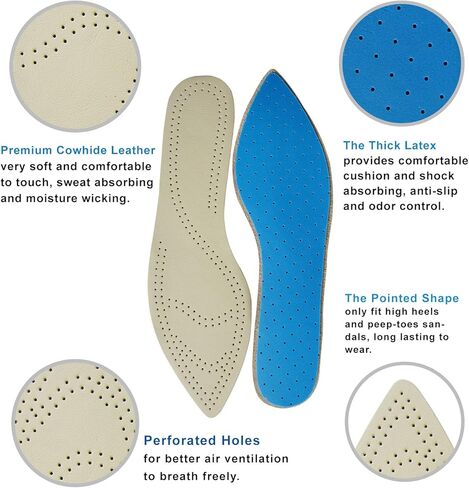 Bellcon Leather Insoles for Women High Heels Thin Shoe Liners Replacement for Pointed Shoes Black Leather Inserts for Dress Shoes, 3 Pairs/Womens 5-6 M US in Kuwait