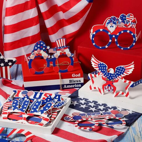 Liliful 32 Pcs Fourth of July Paper Glasses Decorations Bulk American Flag Eyeglasses Patriotic Party Costume Photo Booth Props for Independence Day Souvenir 4th of July Usa Flag Party Favors Supplies in Saudi Arabia