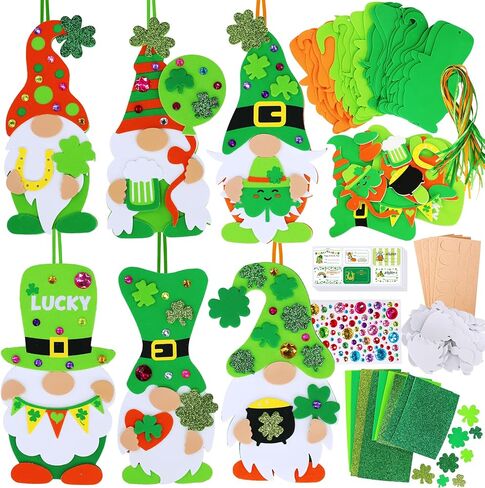 Winlyn 24 مجموعة من زخارف عيد القديس باتريك جنوم شامروك الحلي DIY St. Pat's Craft Kits متنوعة محظوظ أربع أوراق البرسيم الأيرلندية شامروك ملصقات رغوة للأطفال الفصول الدراسية النشاط المنزلي مشروع فني in Saudi Arabia