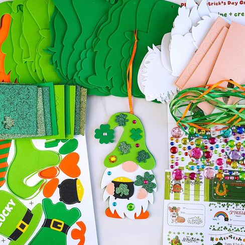 Winlyn 24 مجموعة من زخارف عيد القديس باتريك جنوم شامروك الحلي DIY St. Pat's Craft Kits متنوعة محظوظ أربع أوراق البرسيم الأيرلندية شامروك ملصقات رغوة للأطفال الفصول الدراسية النشاط المنزلي مشروع فني in Saudi Arabia