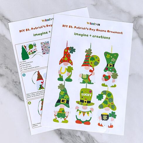Winlyn 24 مجموعة من زخارف عيد القديس باتريك جنوم شامروك الحلي DIY St. Pat's Craft Kits متنوعة محظوظ أربع أوراق البرسيم الأيرلندية شامروك ملصقات رغوة للأطفال الفصول الدراسية النشاط المنزلي مشروع فني in Saudi Arabia
