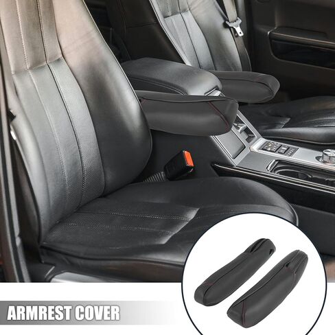 X AUTOHAUX Pair Microfiber Leather Car Front Seat Armrest Cover Replacement Black with Red Line for Honda CRV 2010-2011 in Saudi Arabia