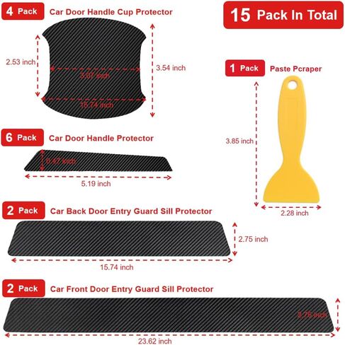 15 PCS Car Scratch Protectors Universal Carbon Fiber Car Door Handle Cup Protector and Car Door Entry Guard Sill Protector for Avoiding Car Scratches (Black) in Saudi Arabia