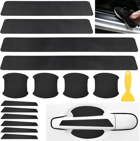 15 PCS Car Scratch Protectors Universal Carbon Fiber Car Door Handle Cup Protector and Car Door Entry Guard Sill Protector for Avoiding Car Scratches (Black) in Saudi Arabia