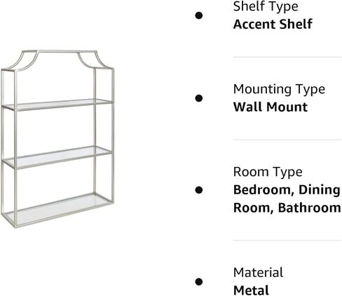Kate and Laurel Ciel Glam 3-Tier Scalloped Wall Shelf, 20 x 30, Silver, Modern Shelving with Glass Tiers in Saudi Arabia