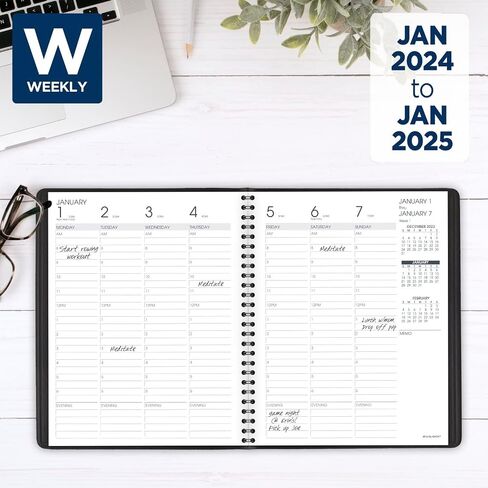 AT-A-GLANCE 2024 Weekly Planner, Hourly Appointment Book, 7" x 8-3/4", Medium, Black (708650524) in Saudi Arabia