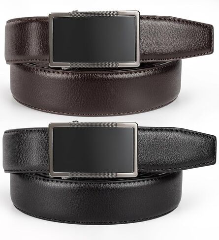 أحزمة رجالية من الجلد بحزام سقاطة، 2 حزمة، حزام منزلق قابل للتعديل مقاس 1 3/8 بوصة للرجال in Kuwait