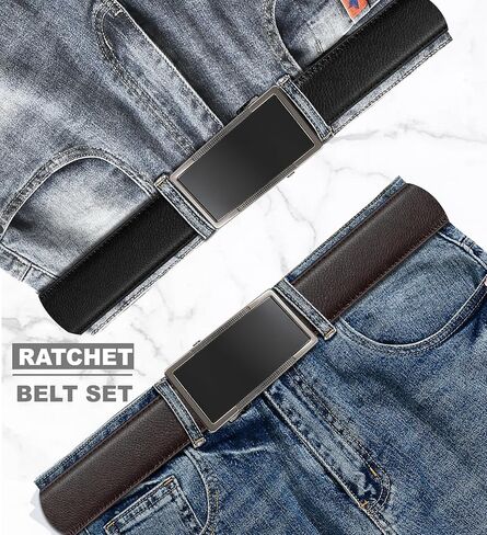 أحزمة رجالية من الجلد بحزام سقاطة، 2 حزمة، حزام منزلق قابل للتعديل مقاس 1 3/8 بوصة للرجال in Kuwait